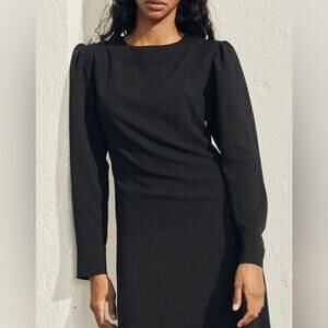 ALOHAS Exclesa - Black Midi Dress Large Long Sleeve